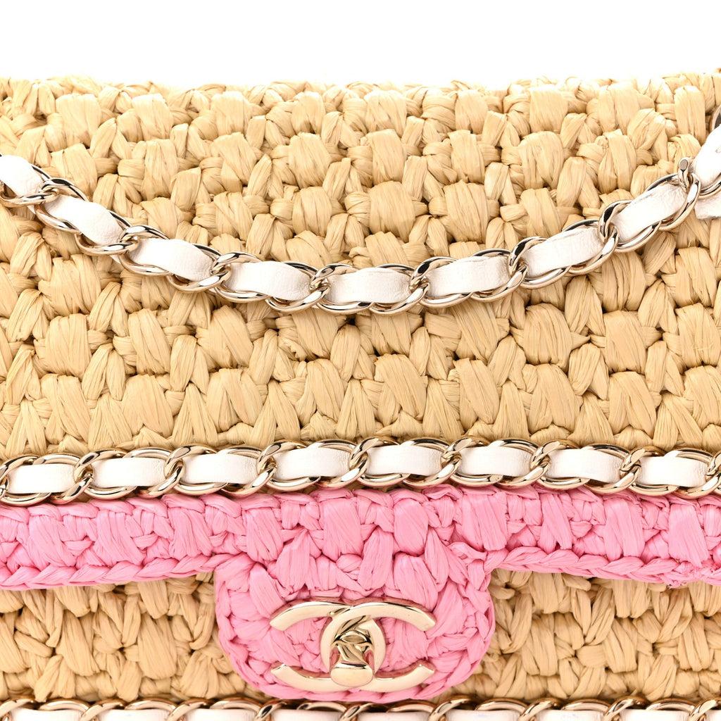 Raffia Chain Venice Beach Flap Bag Beige Pink