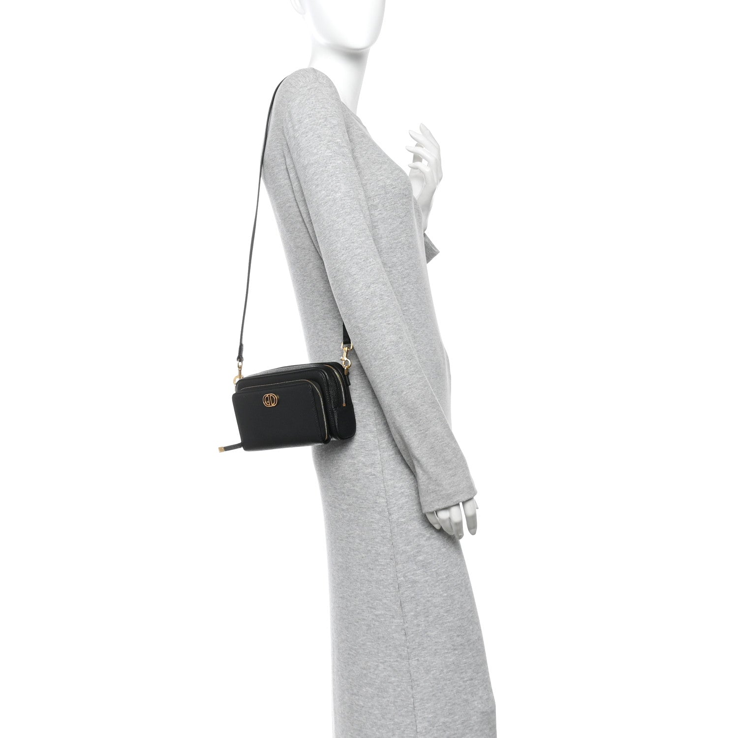 Grained Calfskin Caro Double Pouch Black Black
