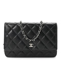 Lambskin Quilted Wallet On Chain WOC Black
