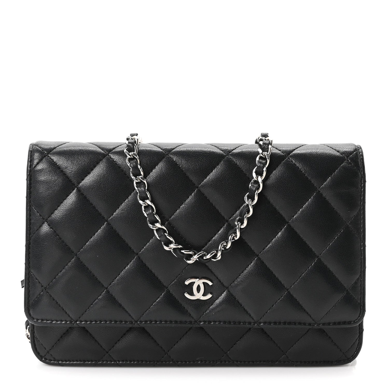 Lambskin Quilted Wallet On Chain WOC Black