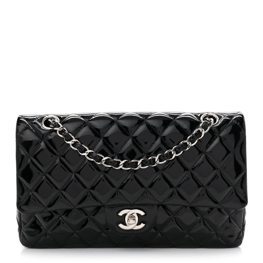 Patent Quilted Medium Double Flap Black