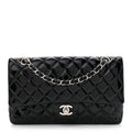 Patent Quilted Medium Double Flap Black