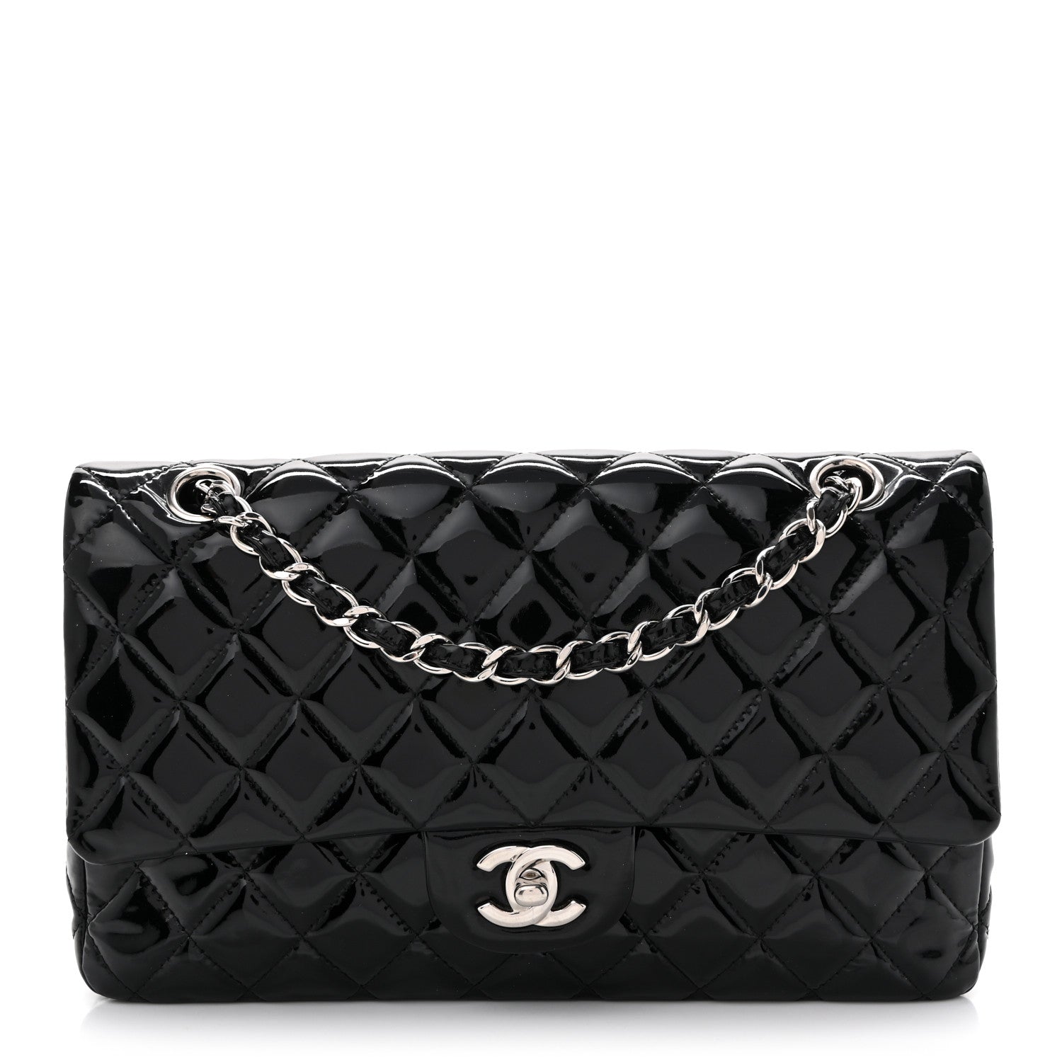 Patent Quilted Medium Double Flap Black