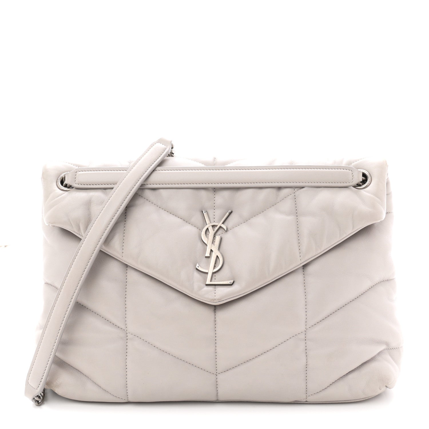 Lambskin Quilted Medium Loulou Puffer Monogram Chain Satchel Granite