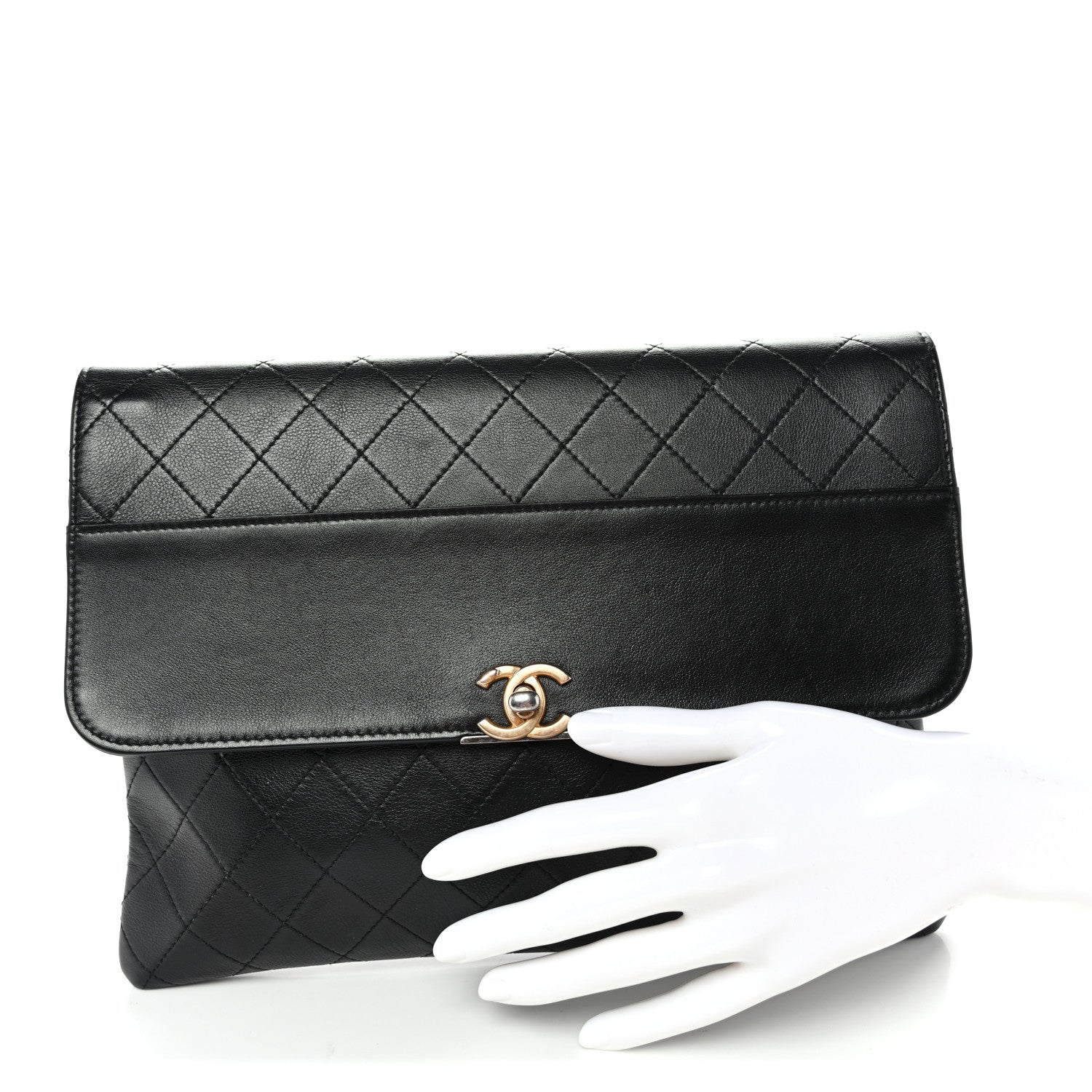 Lambskin Quilted Sleek And Chic Clutch Black