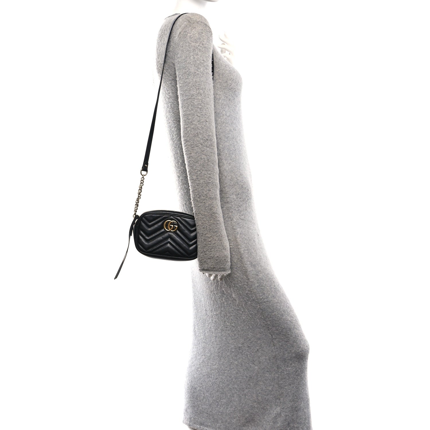 Calfskin Matelasse Mini GG Marmont Chain Shoulder Bag Black