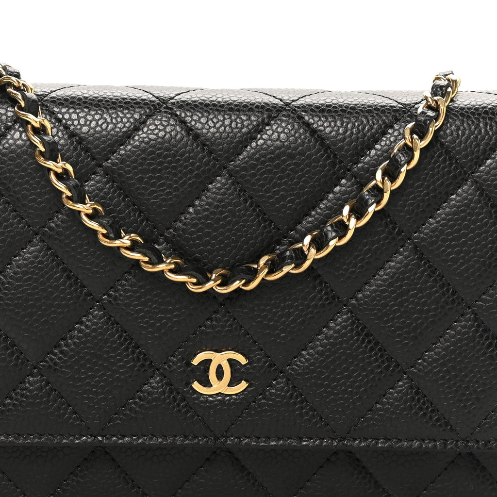Caviar Quilted Wallet on Chain WOC Black