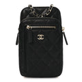 Caviar Quilted Phone Holder With Chain Black
