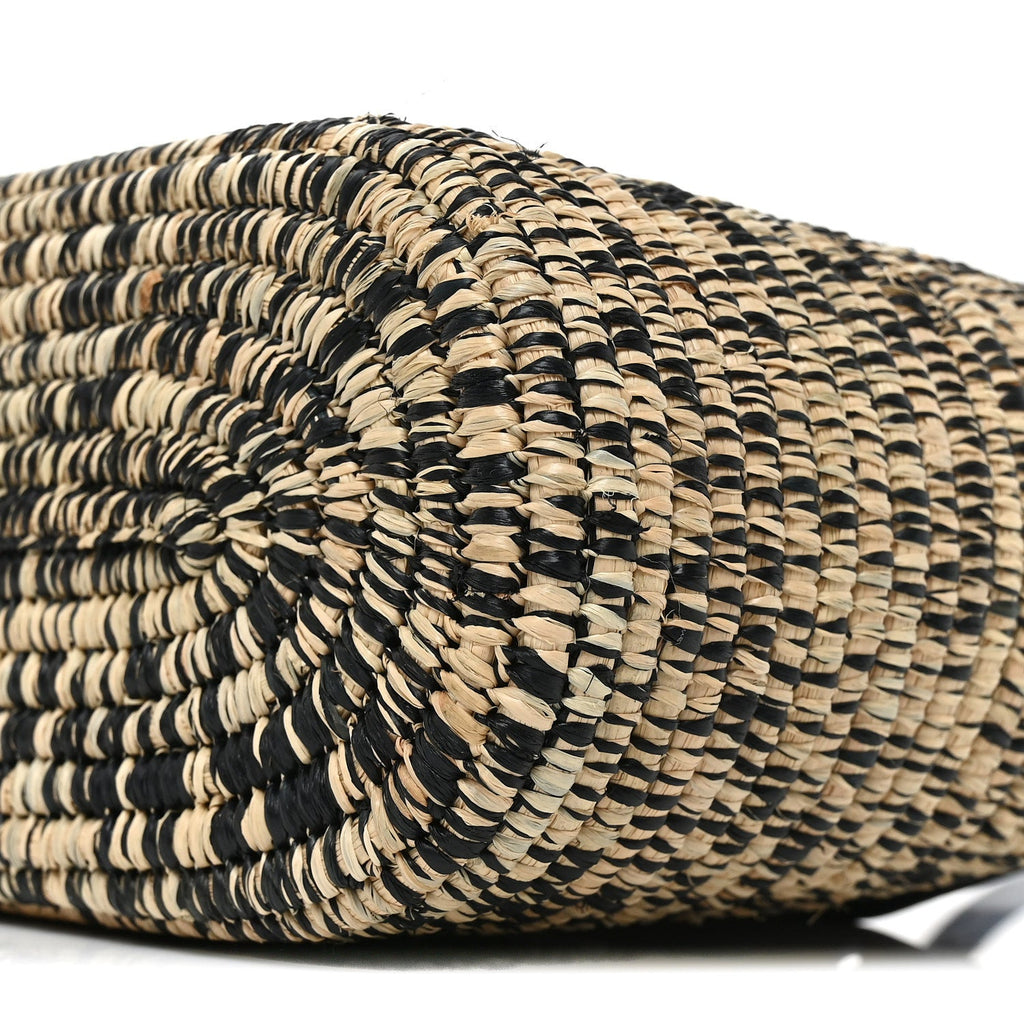 Raffia Small Square Basket Tote Bag Black Natural