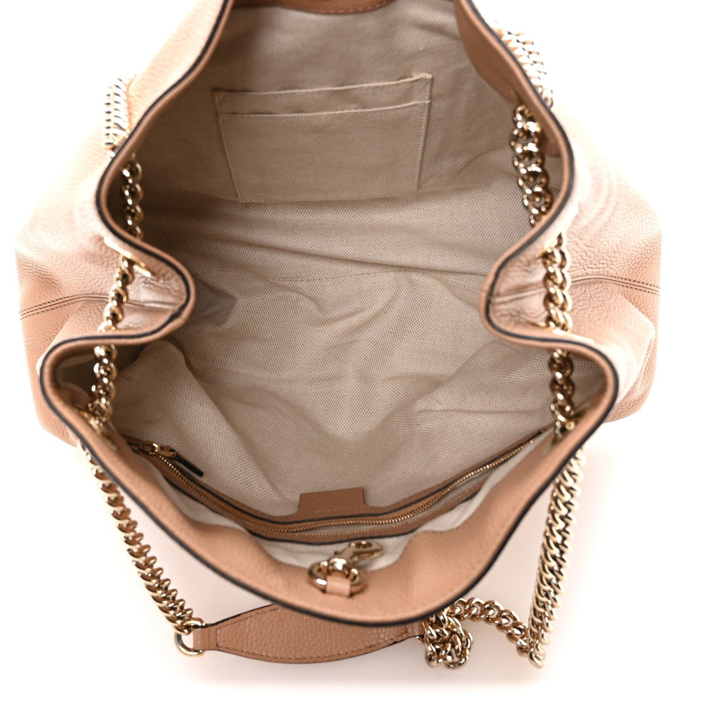 Pebbled Calfskin Medium Soho Chain Shoulder Bag Camelia