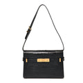 Shiny Calfskin Crocodile Embossed Small Manhattan Baguette Black