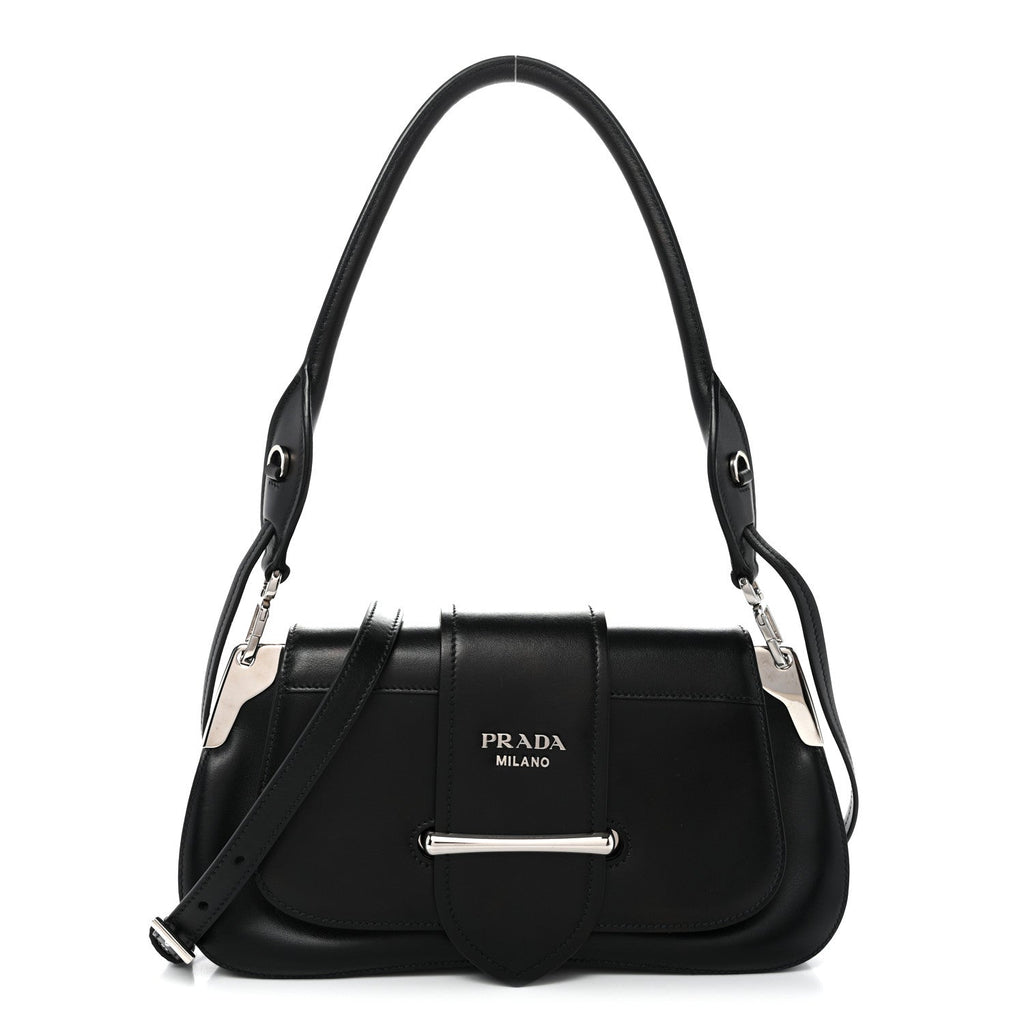 City Calfskin Saffiano Sidonie Shoulder Bag Black