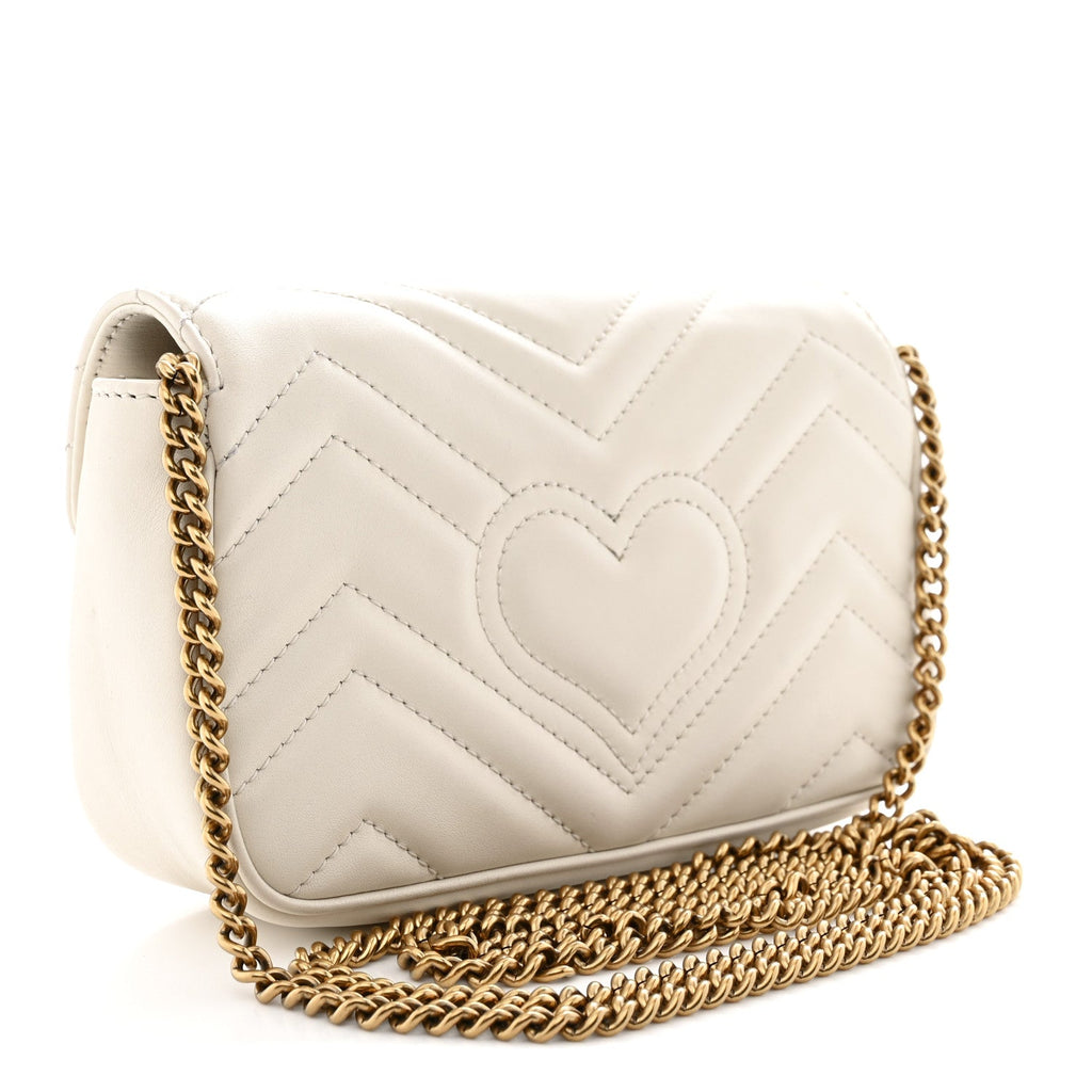 Calfskin Matelasse Super Mini GG Marmont Shoulder Bag White