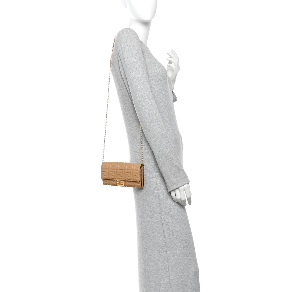 Nappa Matisse FF Embossed Continental Wallet On Chain Miele Scuro