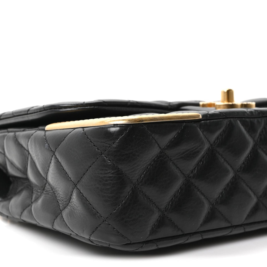 Calfskin Quilted Rock The Corner Flap Black