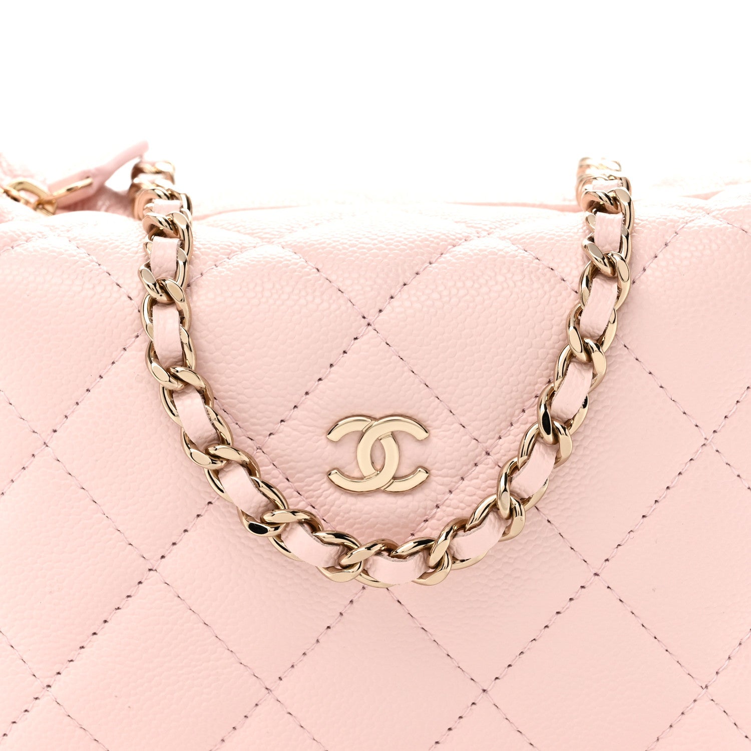 Caviar Quilted Hobo Clutch With Chain Light Pink