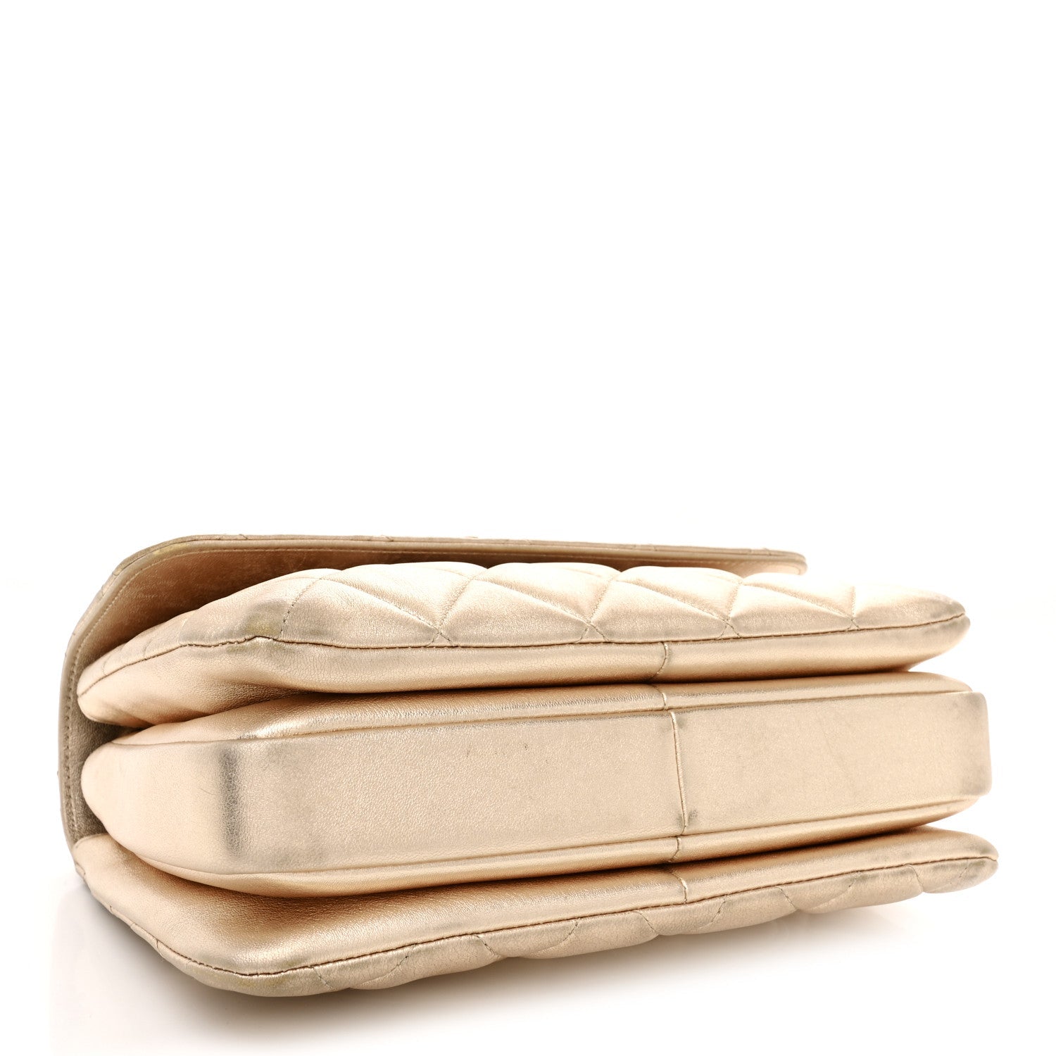Metallic Lambskin Quilted Small Trendy CC Flap Dual Handle Bag Gold