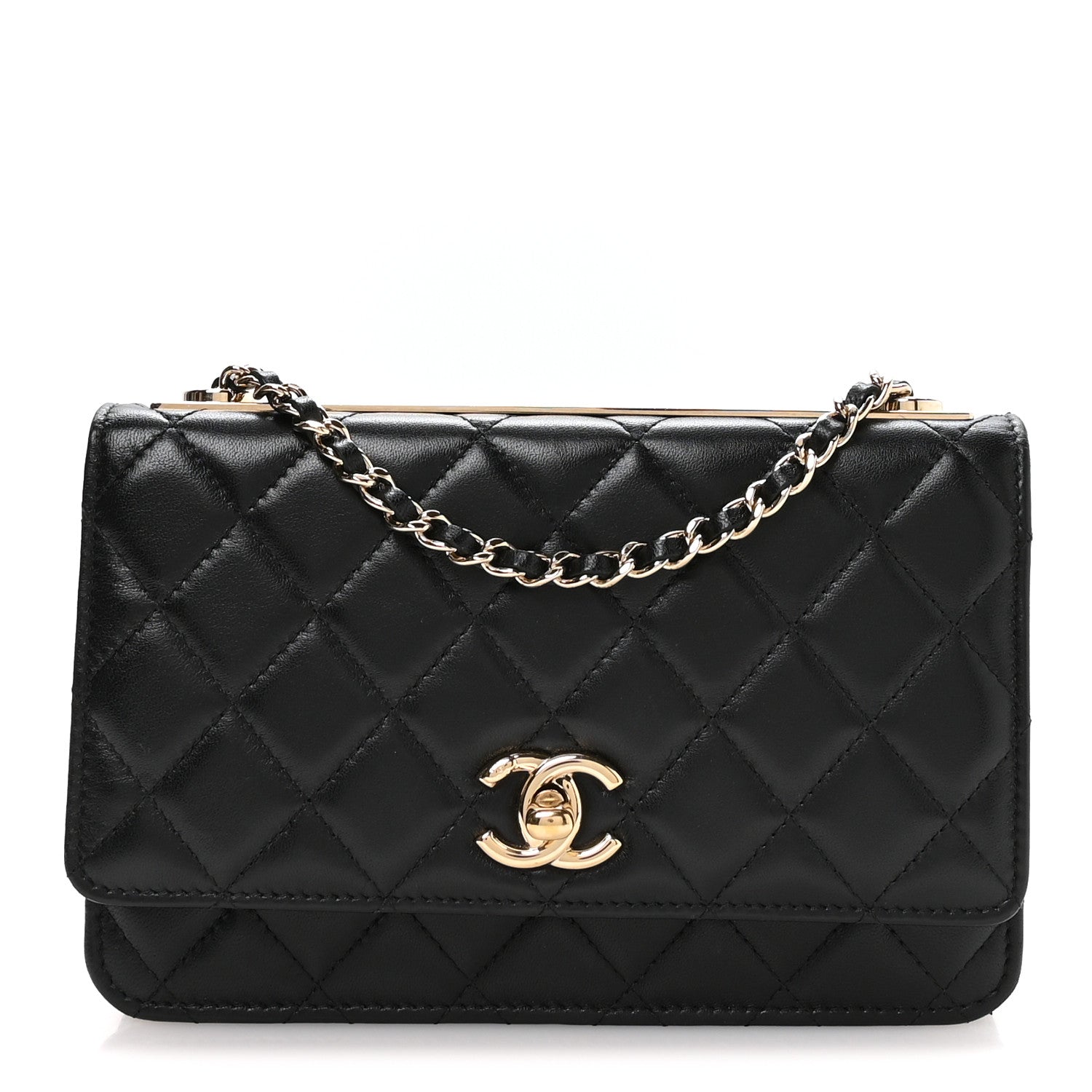 Lambskin Quilted Trendy CC Wallet On Chain WOC Black