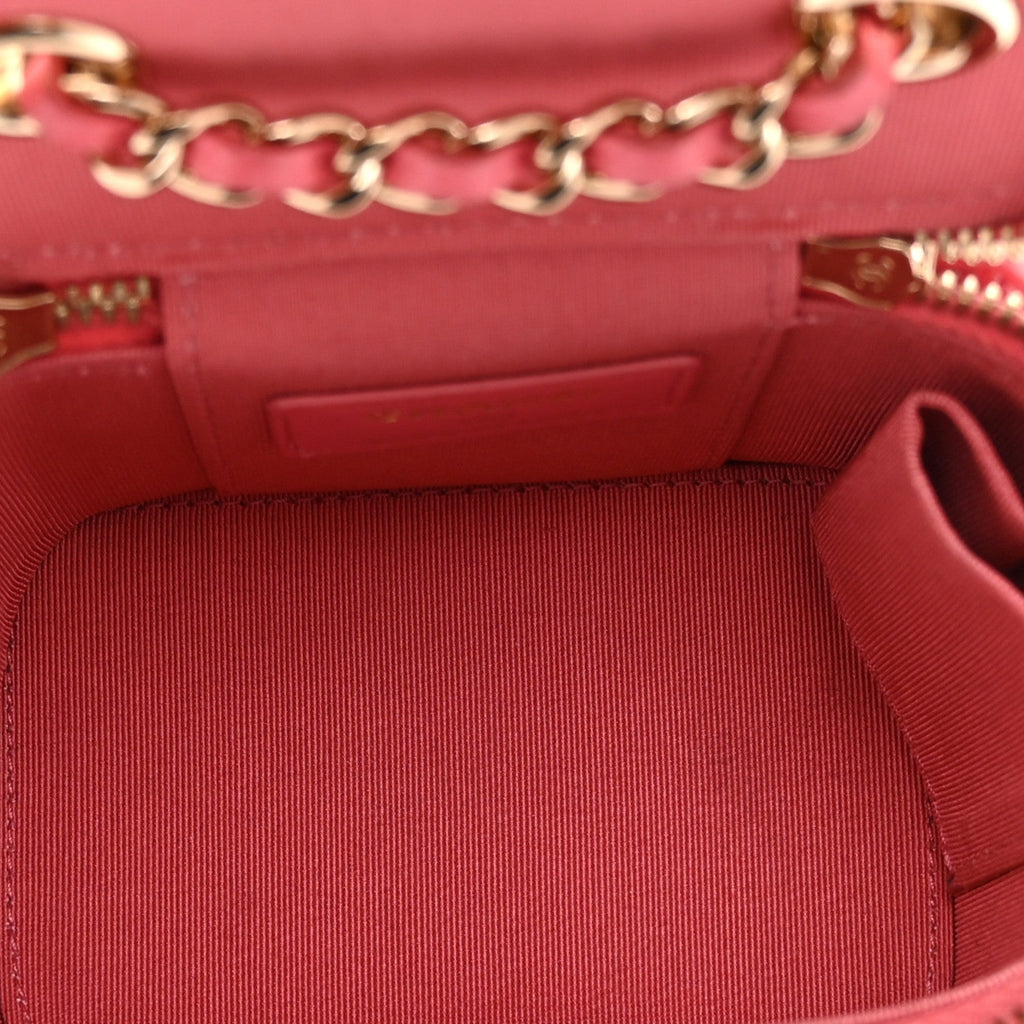 Lambskin Quilted Mini Vanity Case With Chain Pink