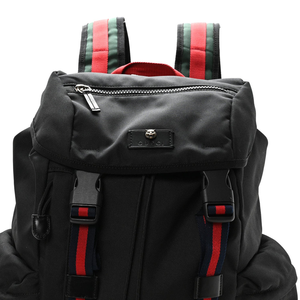 Techno Canvas Web Double Buckle Backpack Black