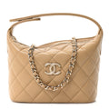 Caviar Quilted Hobo Clutch With Chain Dark Beige