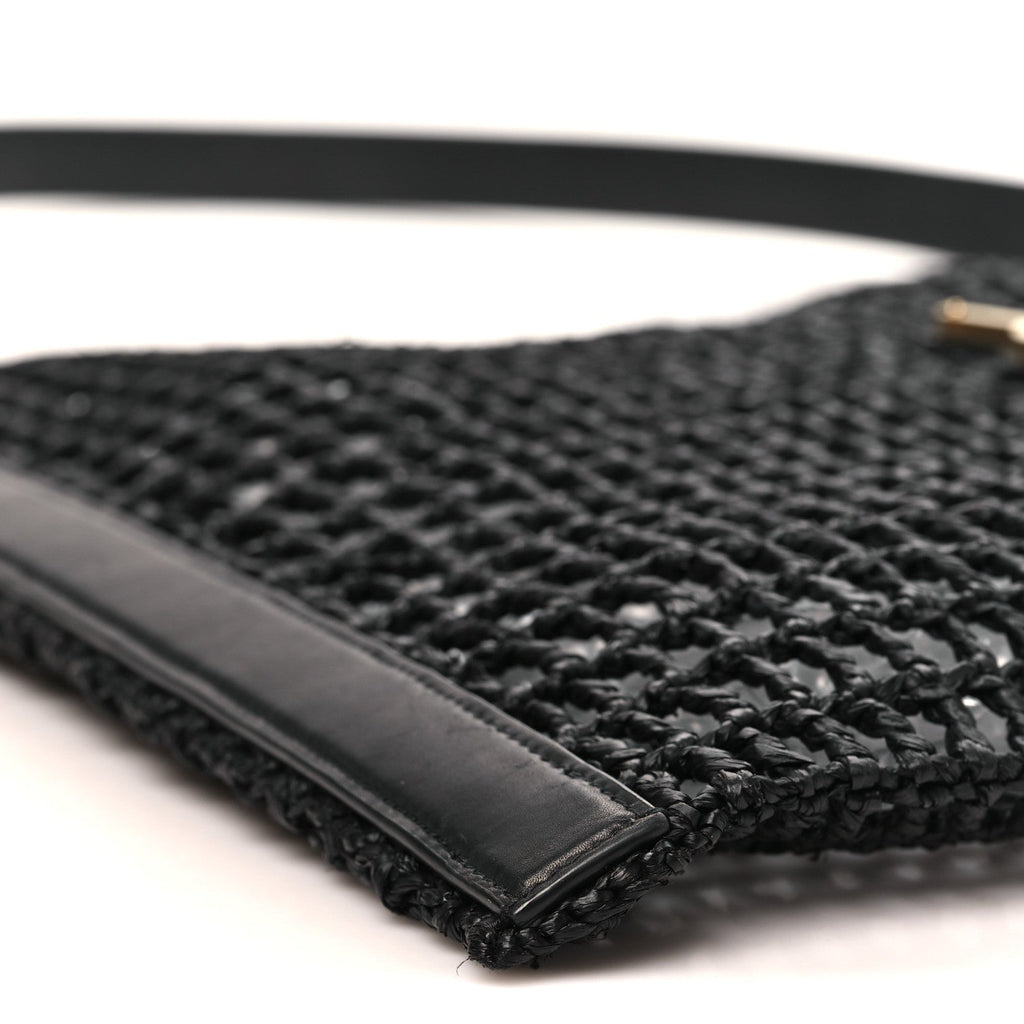 Raffia Calfskin Oxalis Shoulder Bag Black