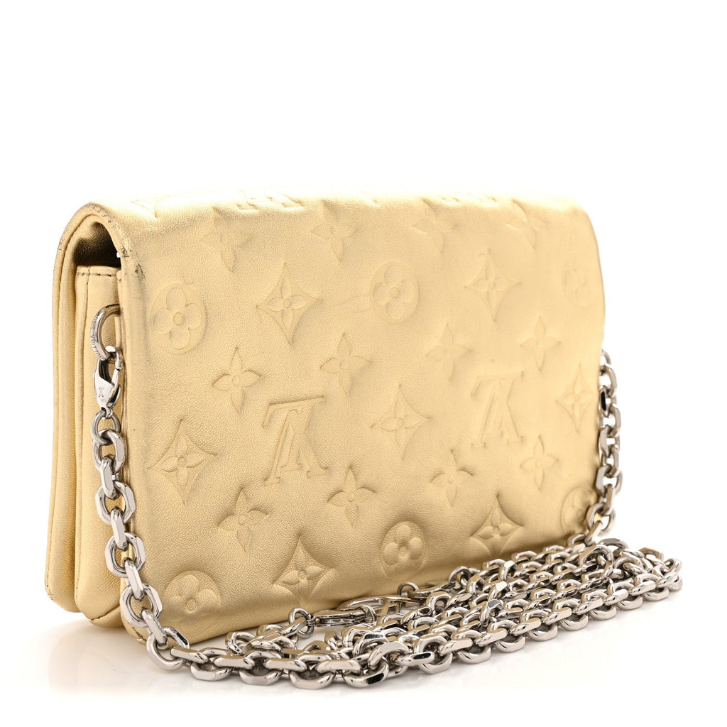Metallic Lambskin Embossed Monogram Pochette Coussin Gold