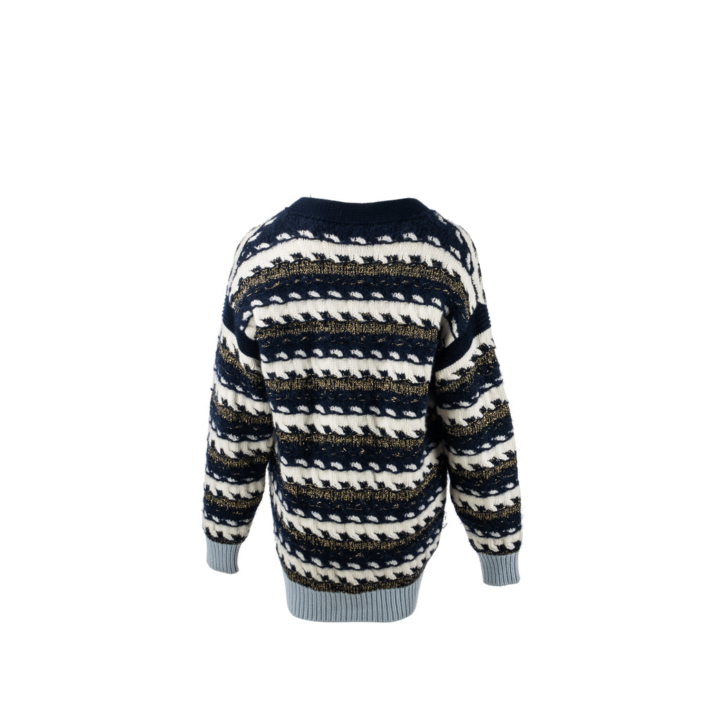 Chanel size 38 22B cardigan cashmere/ cotton / wool multicolour navy/ light blue/ white