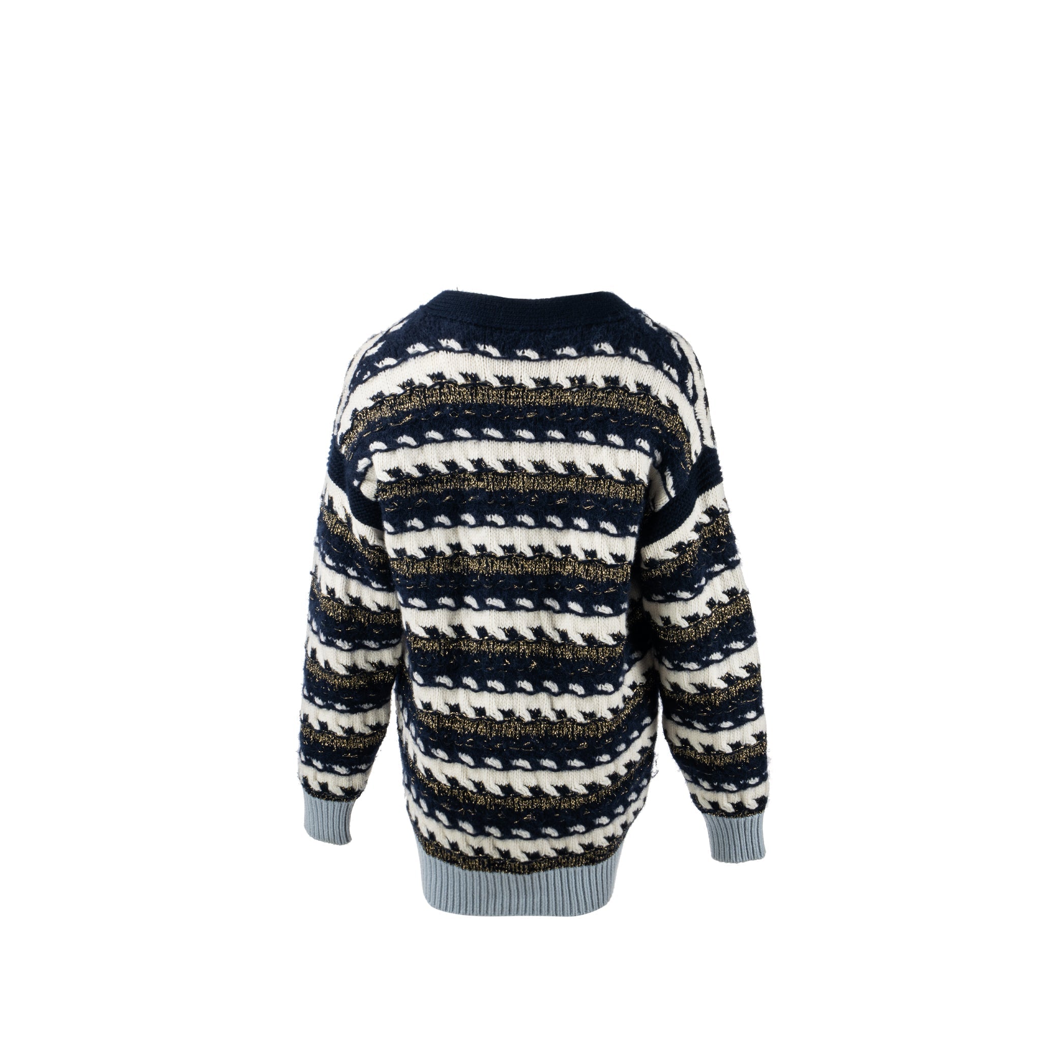 Chanel size 38 22B cardigan cashmere/ cotton / wool multicolour navy/ light blue/ white