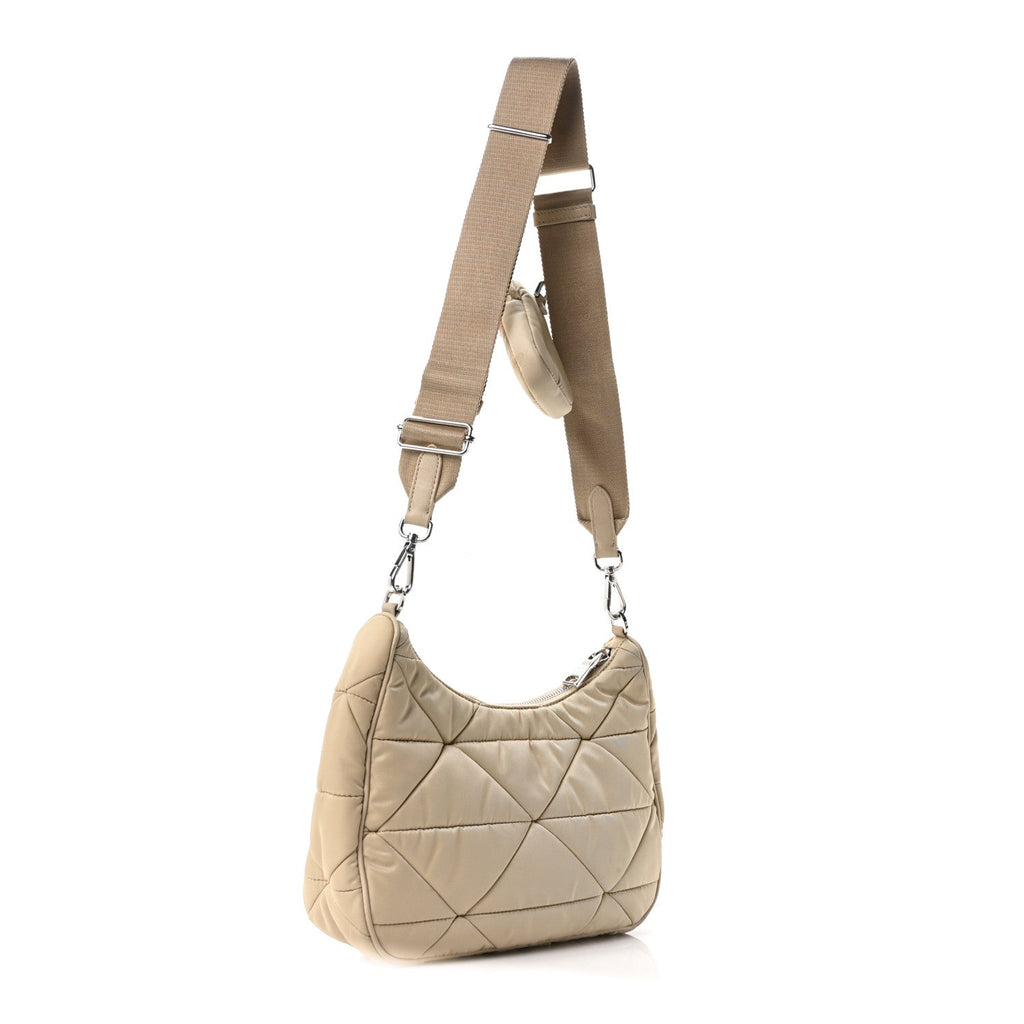 Re-Nylon Triangle Quilted Padded Patchwork System Shoulder Bag Deserto
