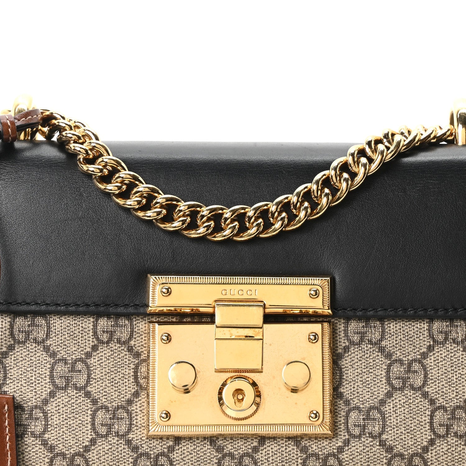 GG Supreme Monogram Calfskin Small Padlock Shoulder Bag Beige Black Cuir