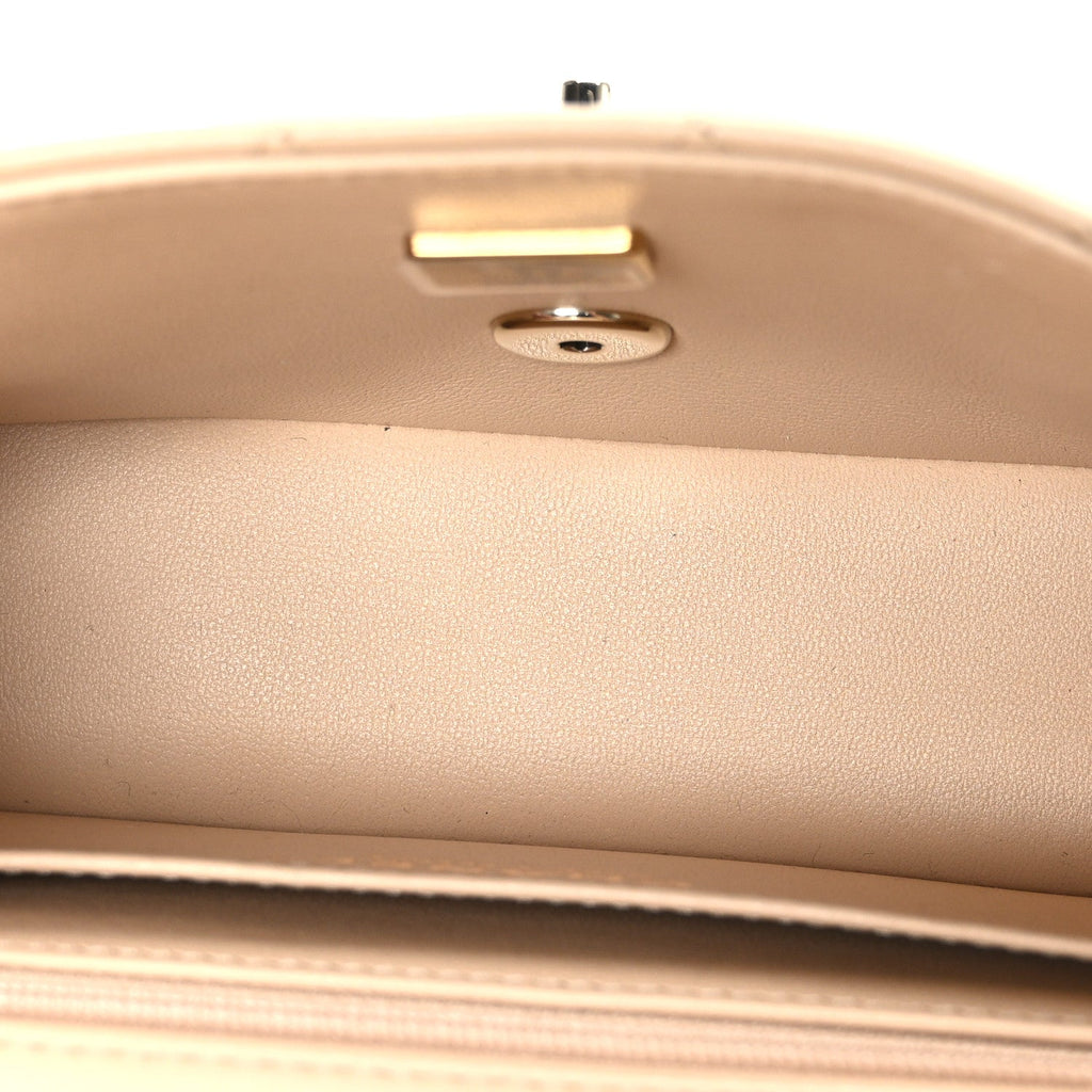 Lambskin Quilted Mini Rectangular Flap Beige