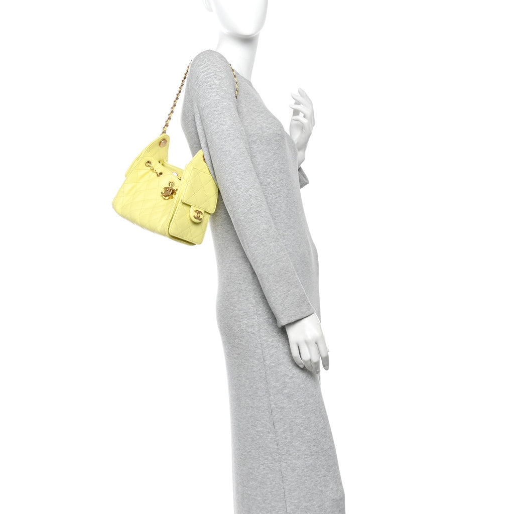 Caviar Quilted Mini Chanel 25 Handbag Yellow