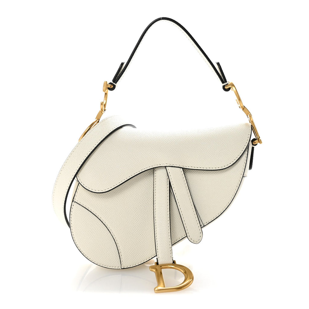 Grained Calfskin Mini Saddle Bag With Strap White