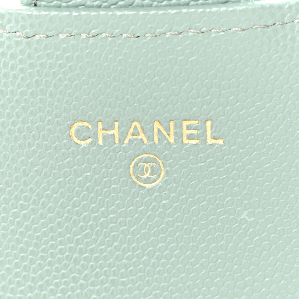 Caviar Quilted Phone Holder Wallet on Removable Chain Light Blue