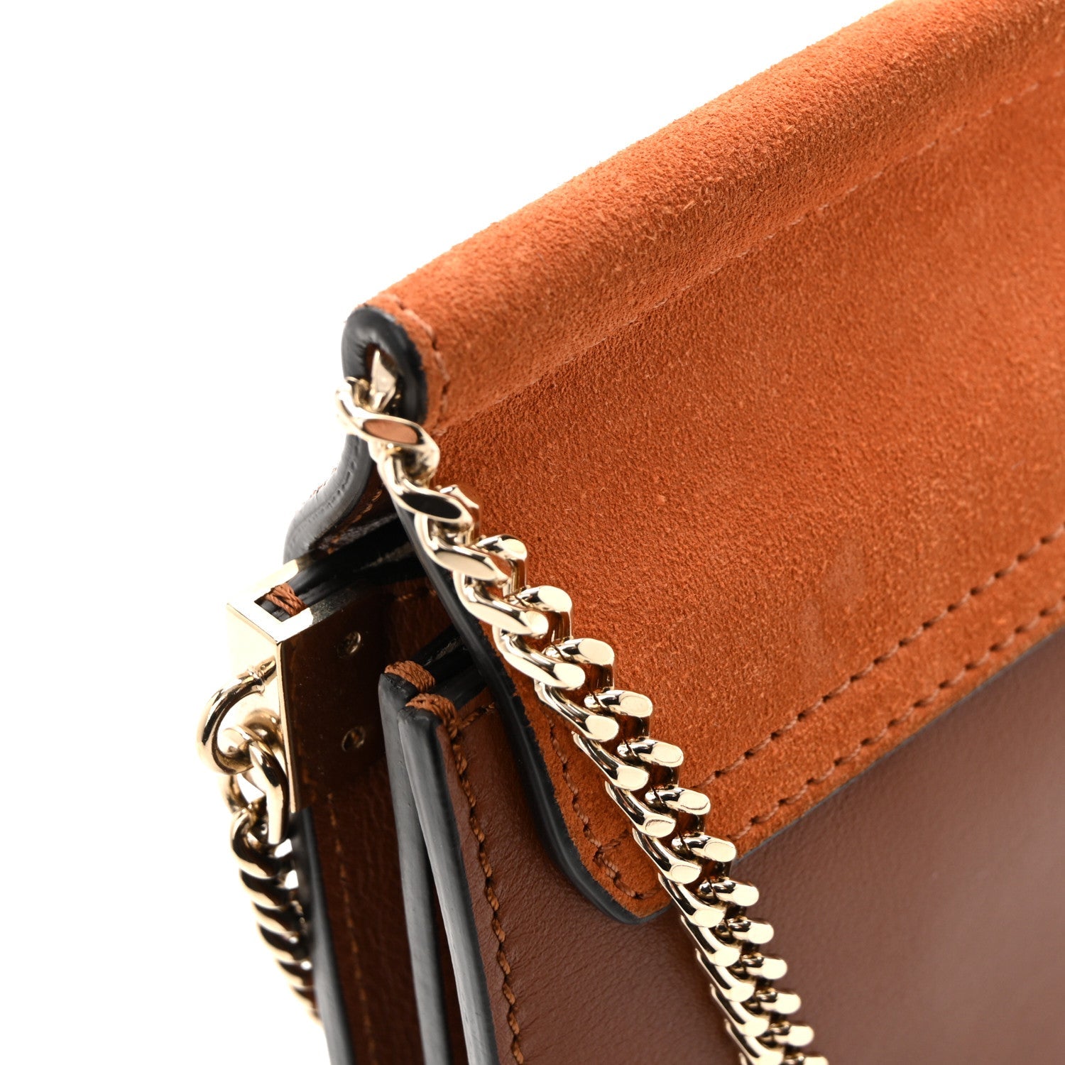 Calfskin Suede Mini Chain Faye Shoulder Bag Tobacco