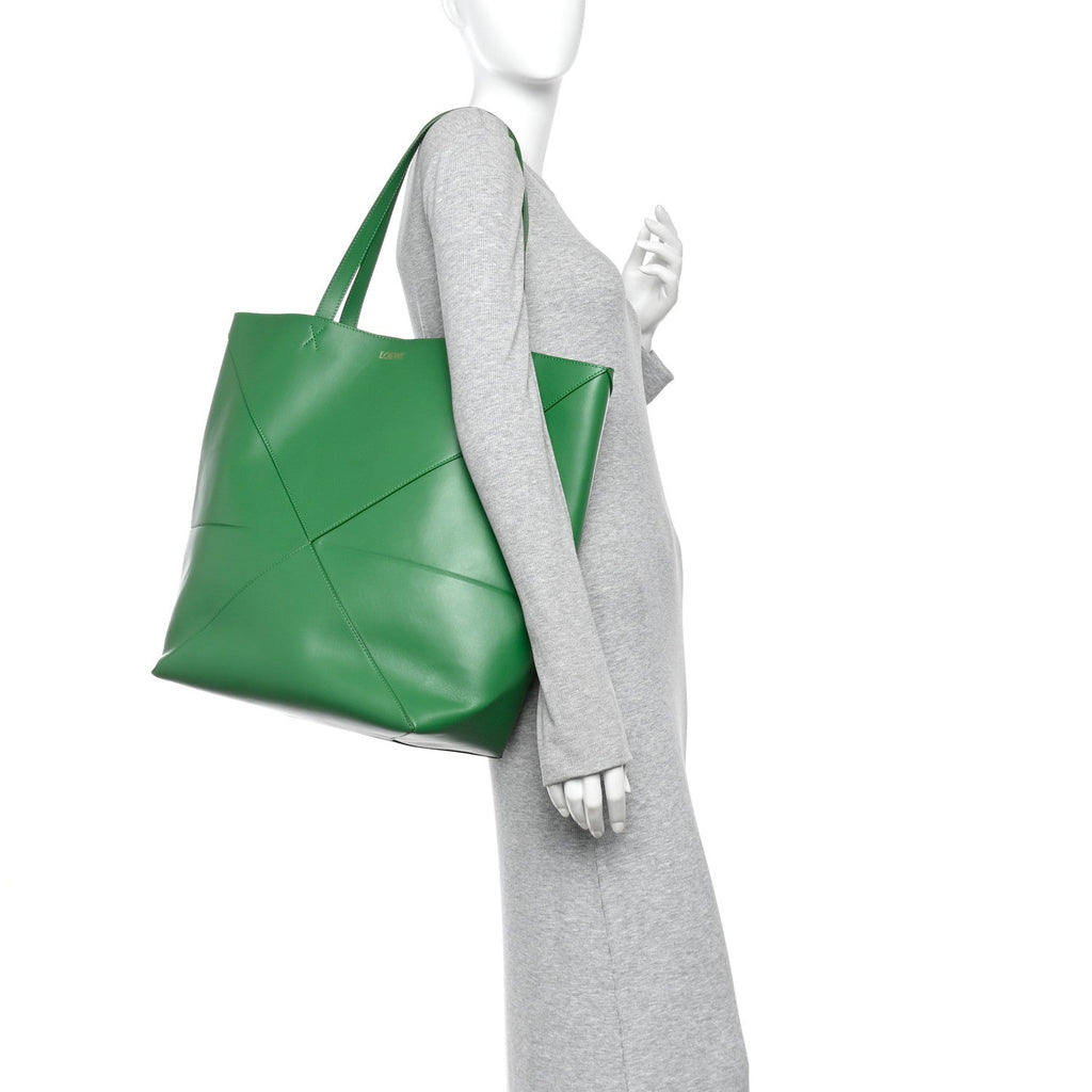 Shiny Calfskin XL Puzzle Fold Tote Tropical Green