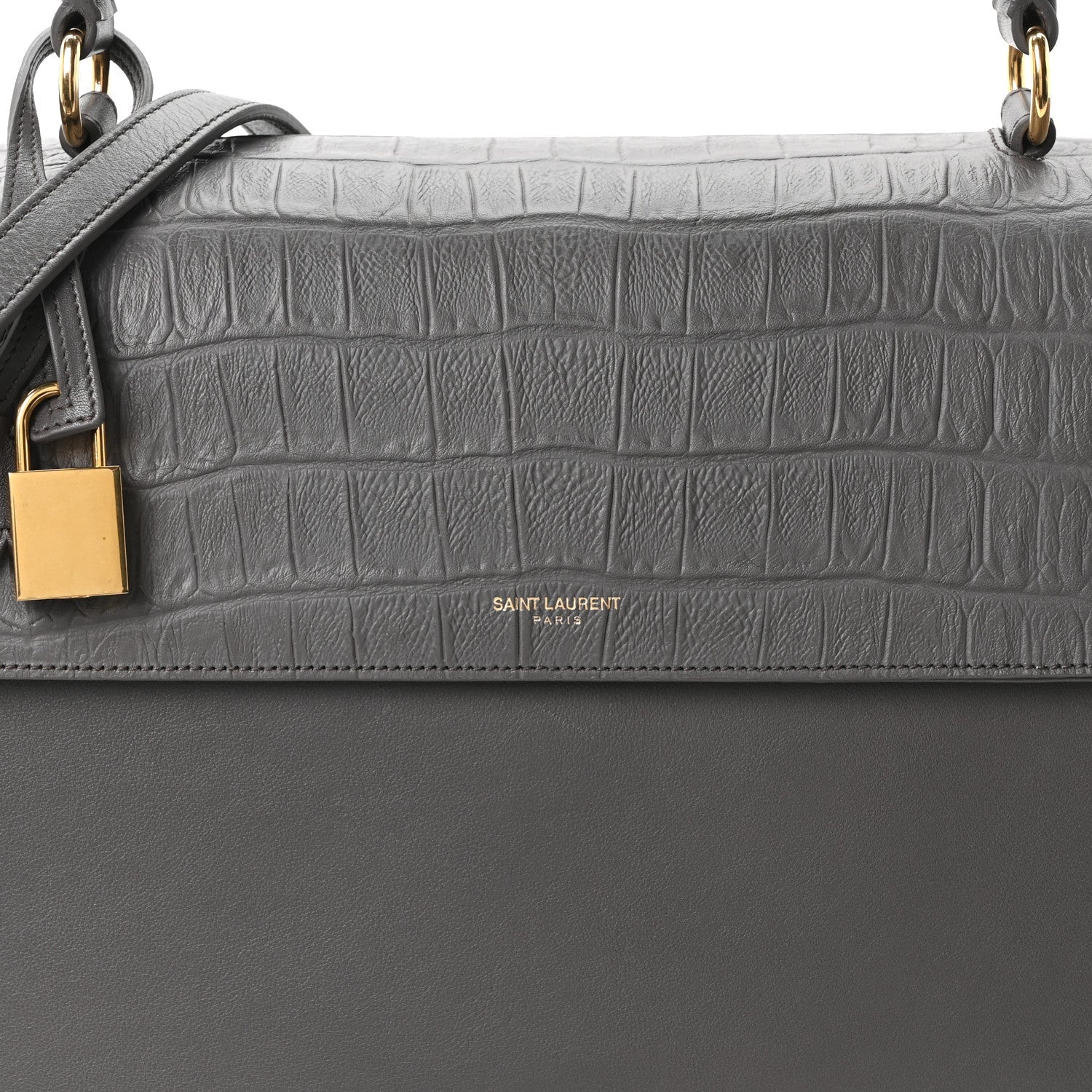 Calfskin Crocodile Embossed Medium Moujik Top Handle Bag Fog