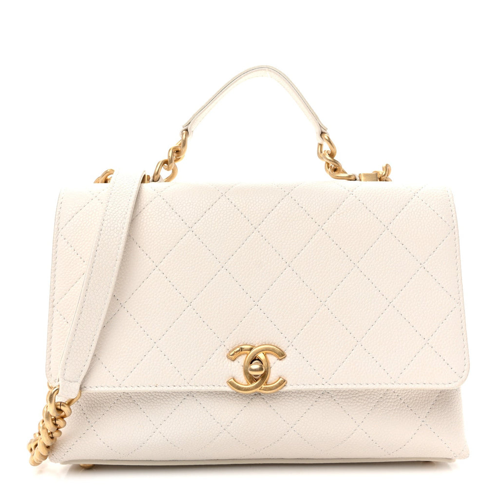 Grained Calfskin Small Stitched Flap White