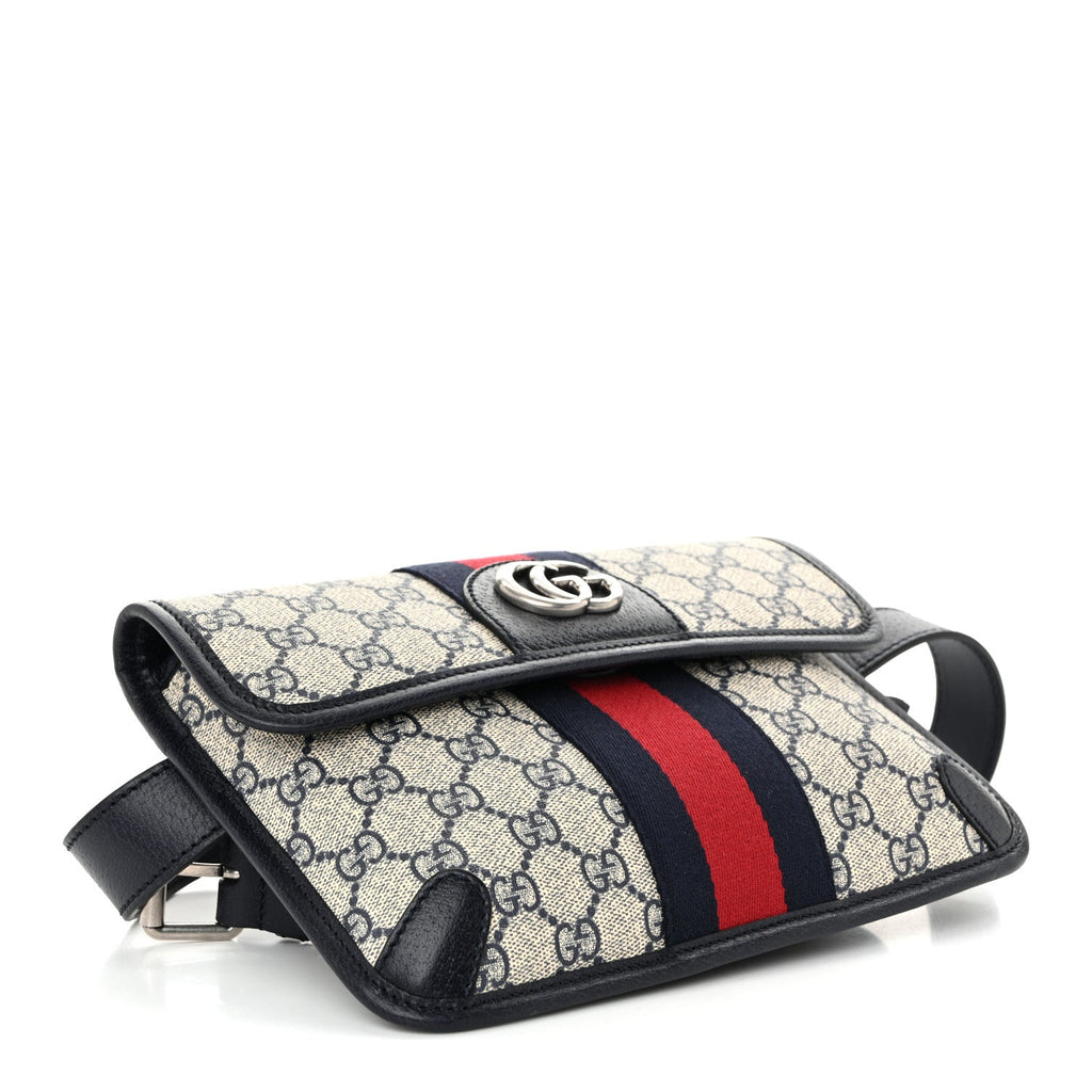 GG Supreme Monogram Web Small Ophidia Belt Bag 90 36 Beige Navy 90/36 Beige Navy