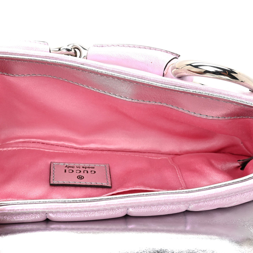 Iridescent Nappa Vertical Matelasse Small Maxi Horsebit Chain Shoulder Bag Escape Pink