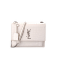 Saint Laurent YSL Sunset Medium Crocodile Embossed Leather Bag in Ivory