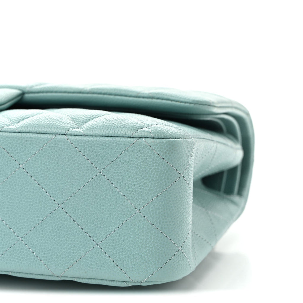 Caviar Quilted Medium Double Flap Light Blue Light Blue