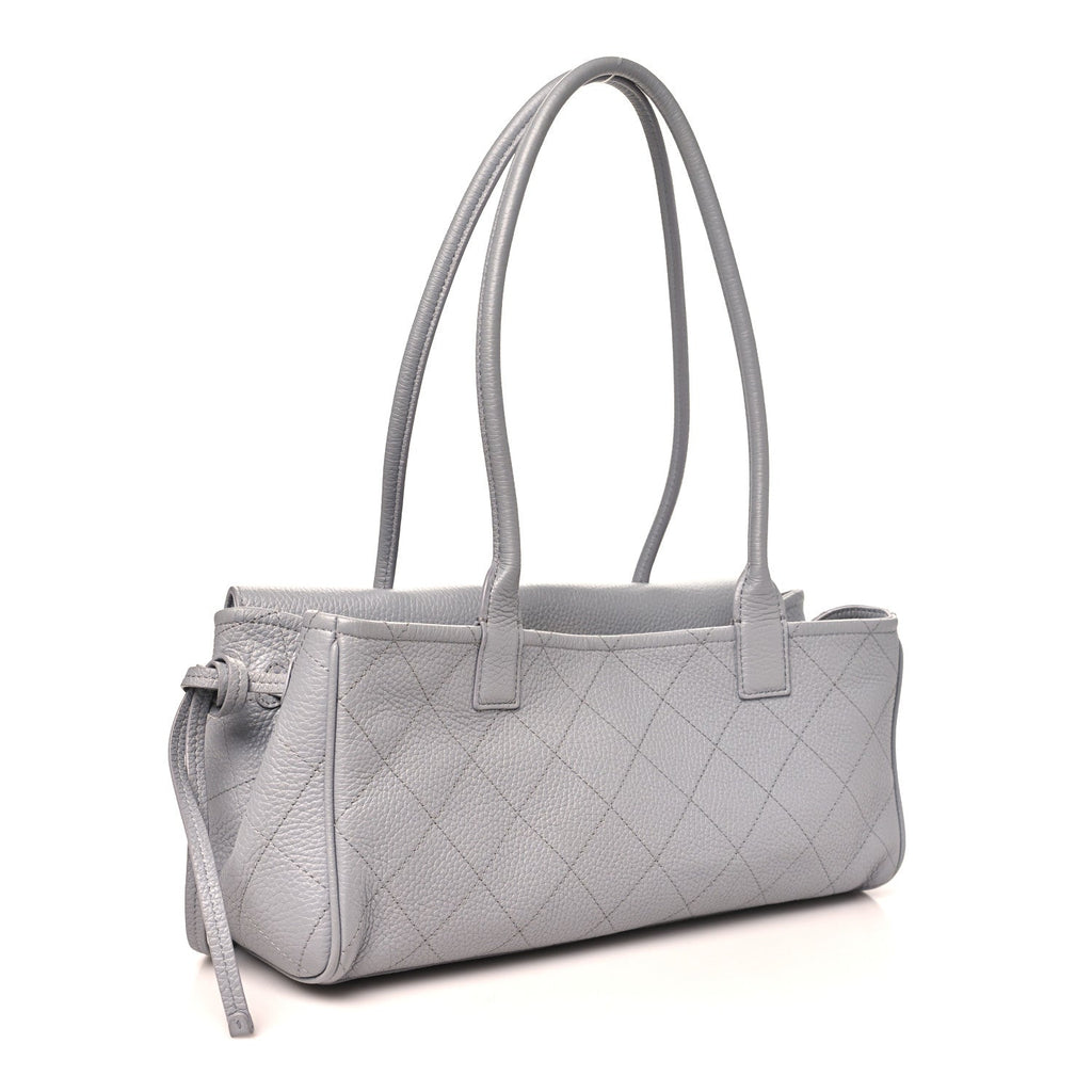 Grained Calfskin Stitched Urban Essentials Small Shopping Bag Grey