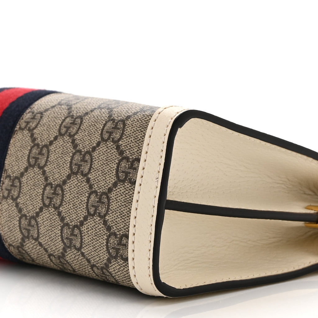 GG Supreme Monogram Textured Calfskin Web Small Ophidia Chain Shoulder Bag Beige Ebony Mystic White