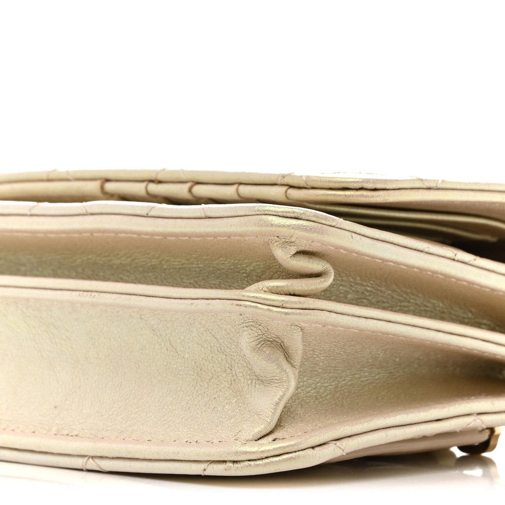 Iridescent Lambskin Quilted Mini Wallet On Chain WOC Ivory