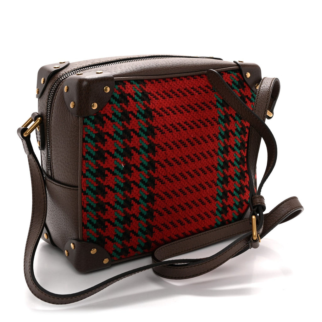 Cotton Wool Textured Calfskin Houndstooth Woven Square Messenger Bag Red Green Ivory Multicolor New Acero