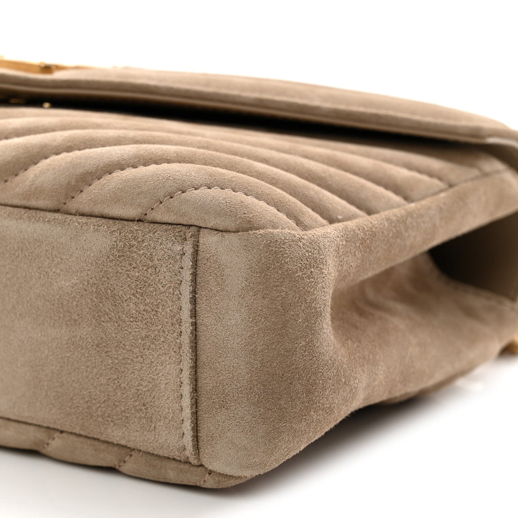 Suede Matelasse Chevron Monogram Medium College Bag Matte Gold