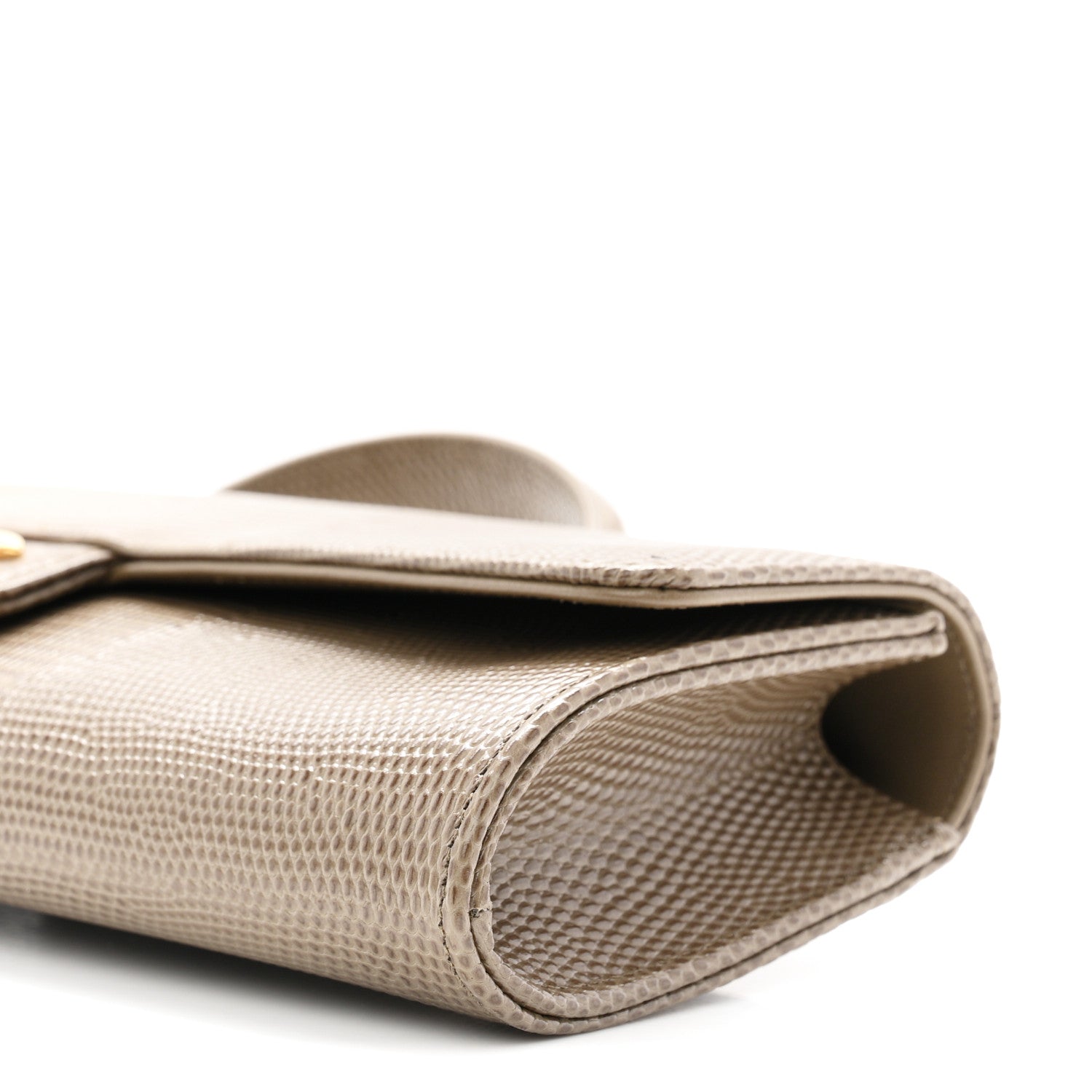 Calfskin Lizard Embossed Clutch With Chain Dark Khaki