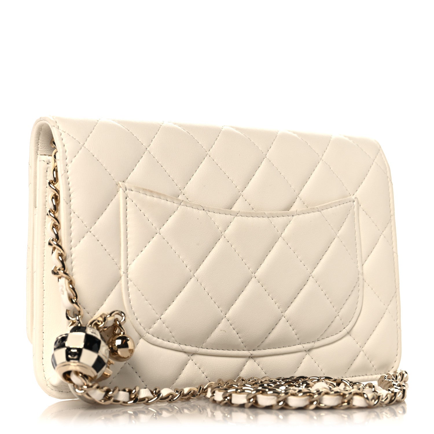 Lambskin Enamel Quilted Pearl Crush Wallet On Chain WOC White
